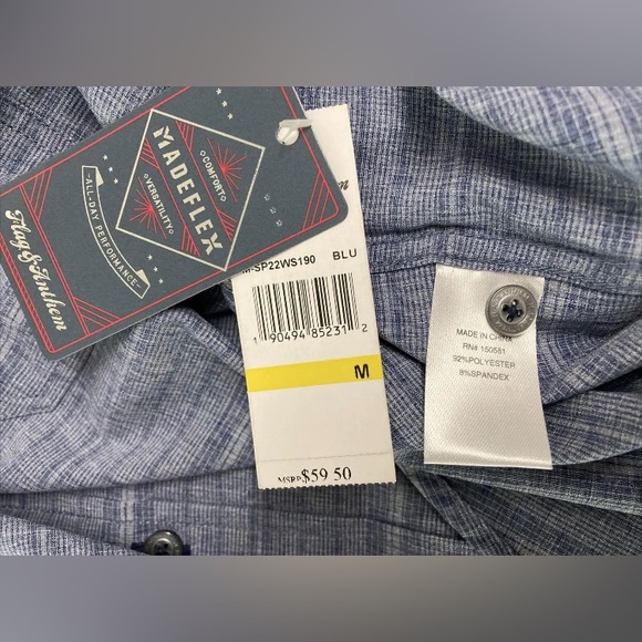 Flag & Anthem Mens Plaid Shirt Button Up Medium Blue Navy Stretch Lightweight - Picture 3 of 13